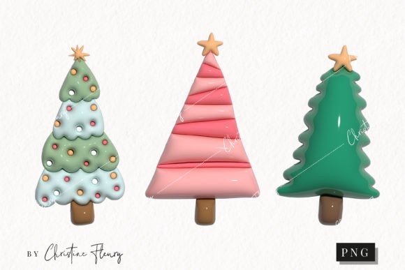 3D Inflated Christmas Trees Clipart for Illustrations