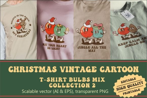 Christmas Bulbs Mix Vintage Cartoon Illustrations