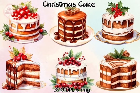 Christmas Cake Sublimation Clipart: Illustrations