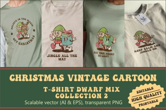 Christmas Dwarf Mix Vintage Cartoon Illustrations