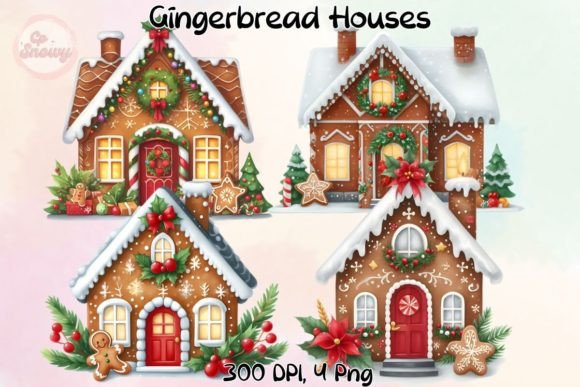 Christmas Gingerbread Houses Sublimation: Festive Illustrations