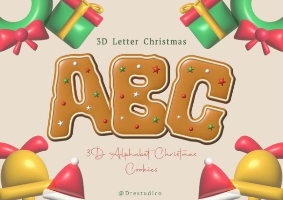 Christmas Icing Gingerbread 3D Alphabet Illustrations