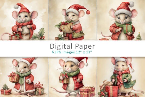 Christmas Mouse Digital Paper: Festive Illustrations