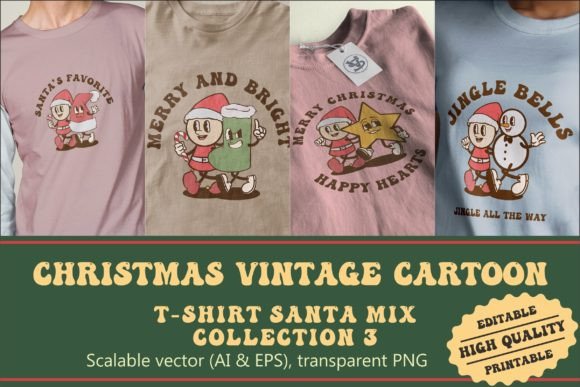 Christmas Santa Mix Vintage Cartoon Illustrations