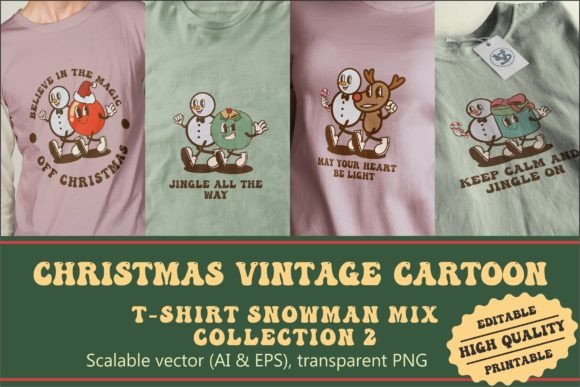 Christmas Snowman Mix Vintage Cartoon Illustrations