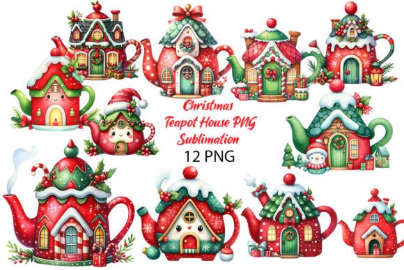 Christmas Teapot House PNG: Festive Illustrations