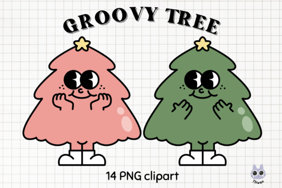 Christmas Tree Groovy Retro Sublimation Illustrations