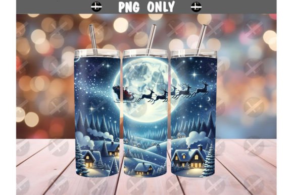 Christmas Tumbler Wraps - Santa Sleigh Illustrations