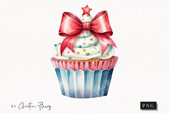 Cute Christmas Bow Cupcake Clipart for Illustrations