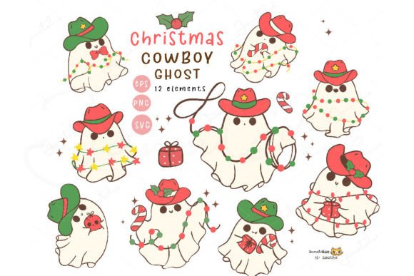 Cute Christmas Ghost Retro Western SVG: Illustrations
