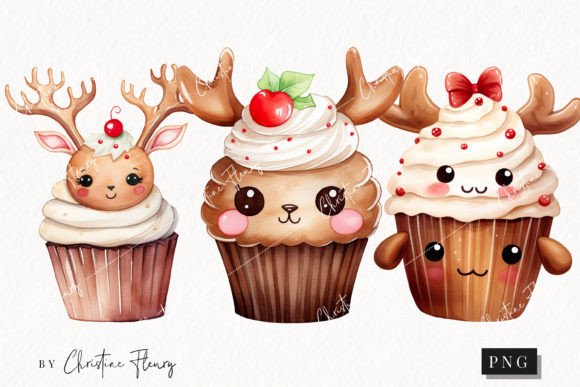 Cute Christmas Reindeer Cupcake Clipart Review