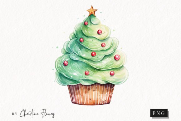 Cute Christmas Tree Cupcake Clipart: Festive Illustrations