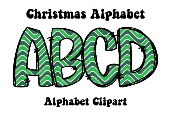 Cute Green Strips Christmas Alphabet Illustrations