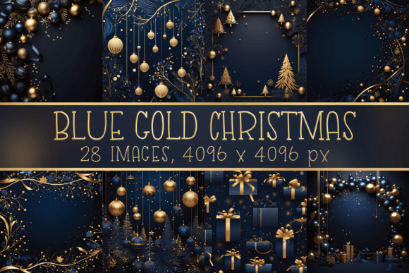 Dark Blue Gold Winter Christmas Illustrations Review