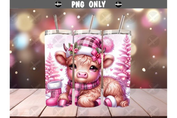 Highland Cow Pink Tumbler Wraps & Illustrations