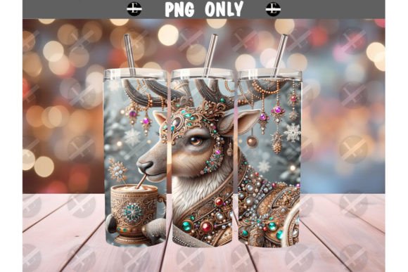 Jeweled Reindeer Tumbler Wraps: Festive Illustrations