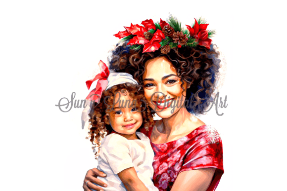 Latina Mother Daughter Christmas Illustrations