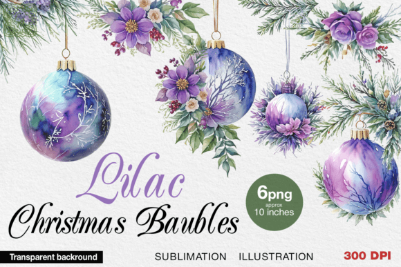 Lilac Christmas Baubles Watercolor PNG Review
