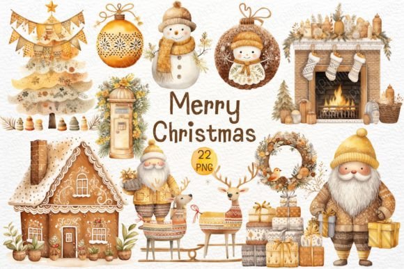 Merry Christmas Watercolor Clipart for Illustrations
