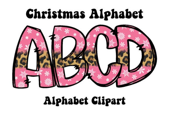 Pink Leopard Christmas Doodle Alphabet Illustrations
