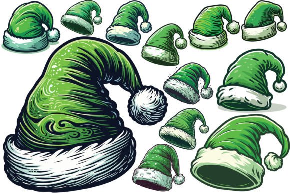 Review: 12 X Green Christmas Santa Hat Bundle Illustrations