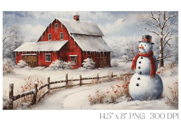 Review: Christmas Snowman Farm House Barn Illustrations