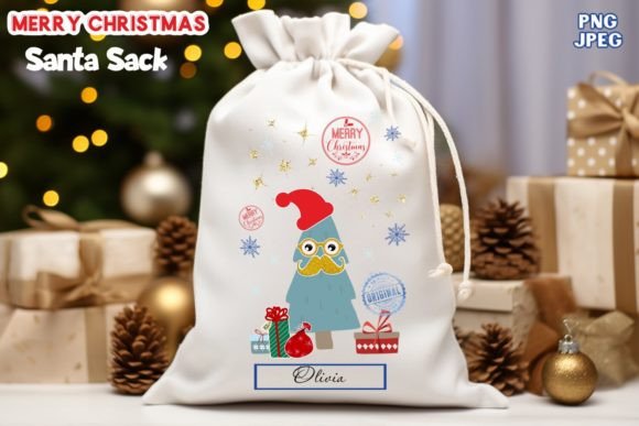 Santa Sack Sublimation Christmas Tree Illustrations