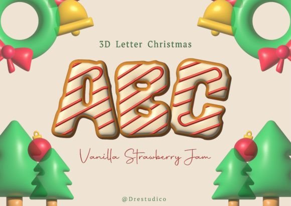 Vanilla Strawberry Christmas Cookie 3D Illustrations
