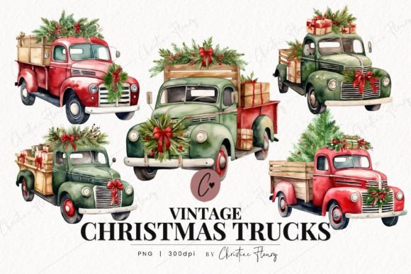 Vintage Christmas Trucks Clipart: Illustrations Review