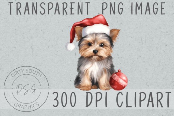 Watercolor Winter Christmas Yorkie Illustrations