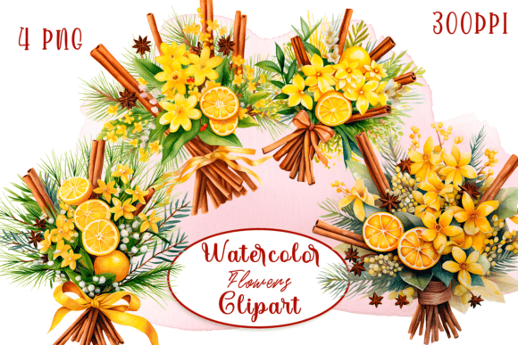 Yellow Christmas Time Winter Flowers Illustrations